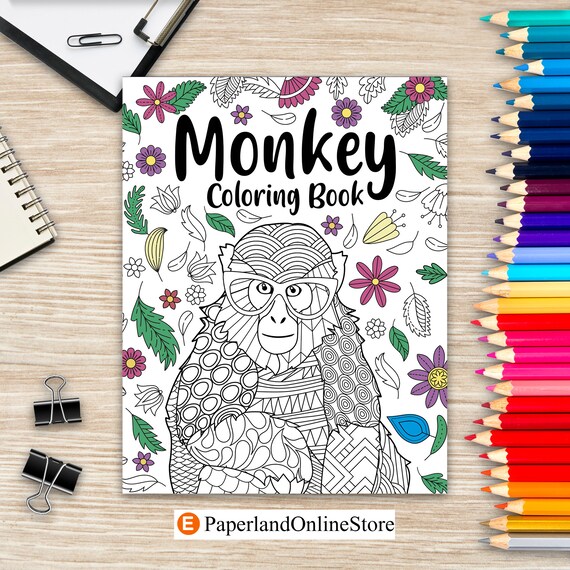 Monkey Coloring Books Coloring Books for Adults Floral | Etsy