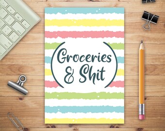 Groceries & Shit, Grocery Shopping List, Weekly Meal Plan, Budget Weekly Planner, Daily Planner, Grocery List Notebook, Weight Loss Planner