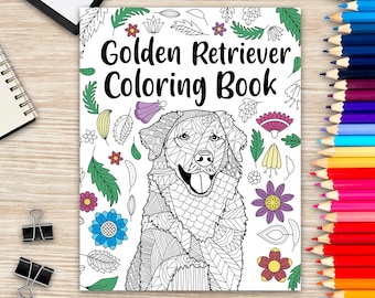 Målarbok för golden retriever, målarbok för vuxna, presenter till hundälskare, målarbilder med blommig mandala, djurriket, hundmamma, present till husdjursägare