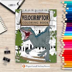 Velociraptor Coloring Book, Dinosaur Coloring Pages, Coloring Books for Adults, Stress Relief Activity Book, Easily Distracted By Dinosaurs