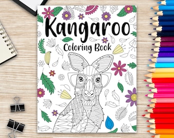 Kangaroo Coloring Book, Coloring Books for Adults, Gifts for Kangaroo Lovers, Floral Mandala Coloring Pages, Australian Animal Coloring Book