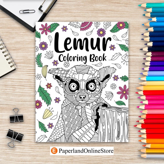 Lemur Coloring Book, Coloring Books for Adults, Gifts for Lemur Lovers,  Floral Mandala Coloring Pages, Madagascar Lemur, Activity Coloring 