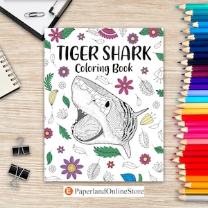 Tiger Shark Coloring Book, Zentangle Coloring Books for Adults, Sea Life Coloring Pages, Ocean Animal Painting, Under the Sea Coloring Gift