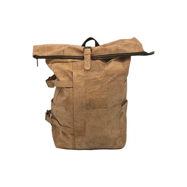 Cork travel backpack with laptop sleeve waterproof vegan