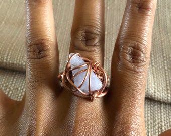 Blue Lace Agate Copper Ring