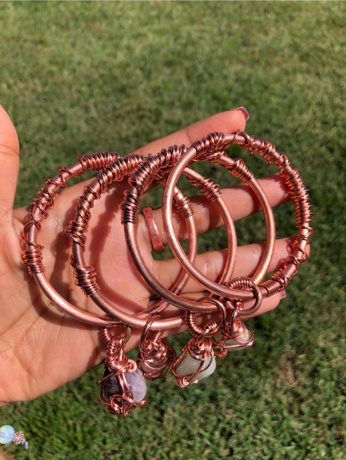 Copper Bangles With a Dangling Crystal Charm - Etsy