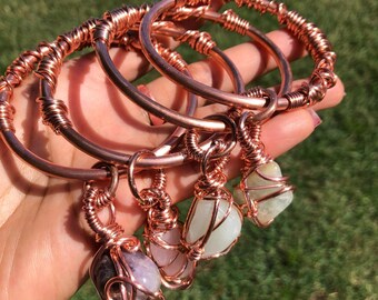 Copper Bangle with Crystal Charm