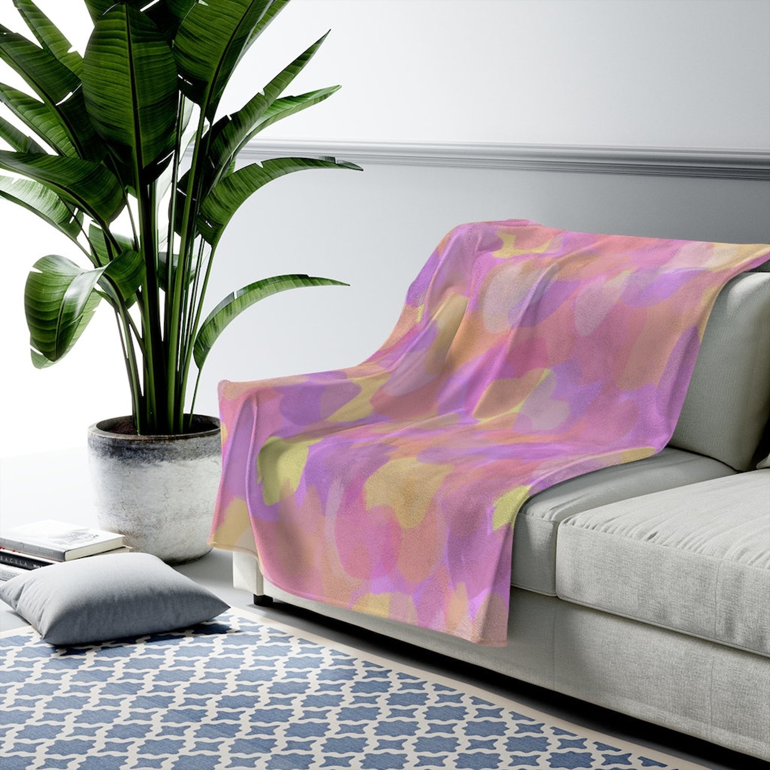 Pink Purple Flowers Blanket Abstract Design Blanket Etsy