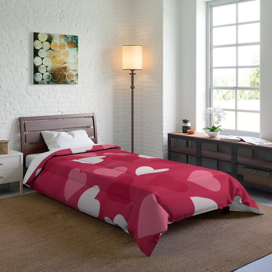 Pink Hearts White Hearts Red Hearts Comforter Hearts Etsy