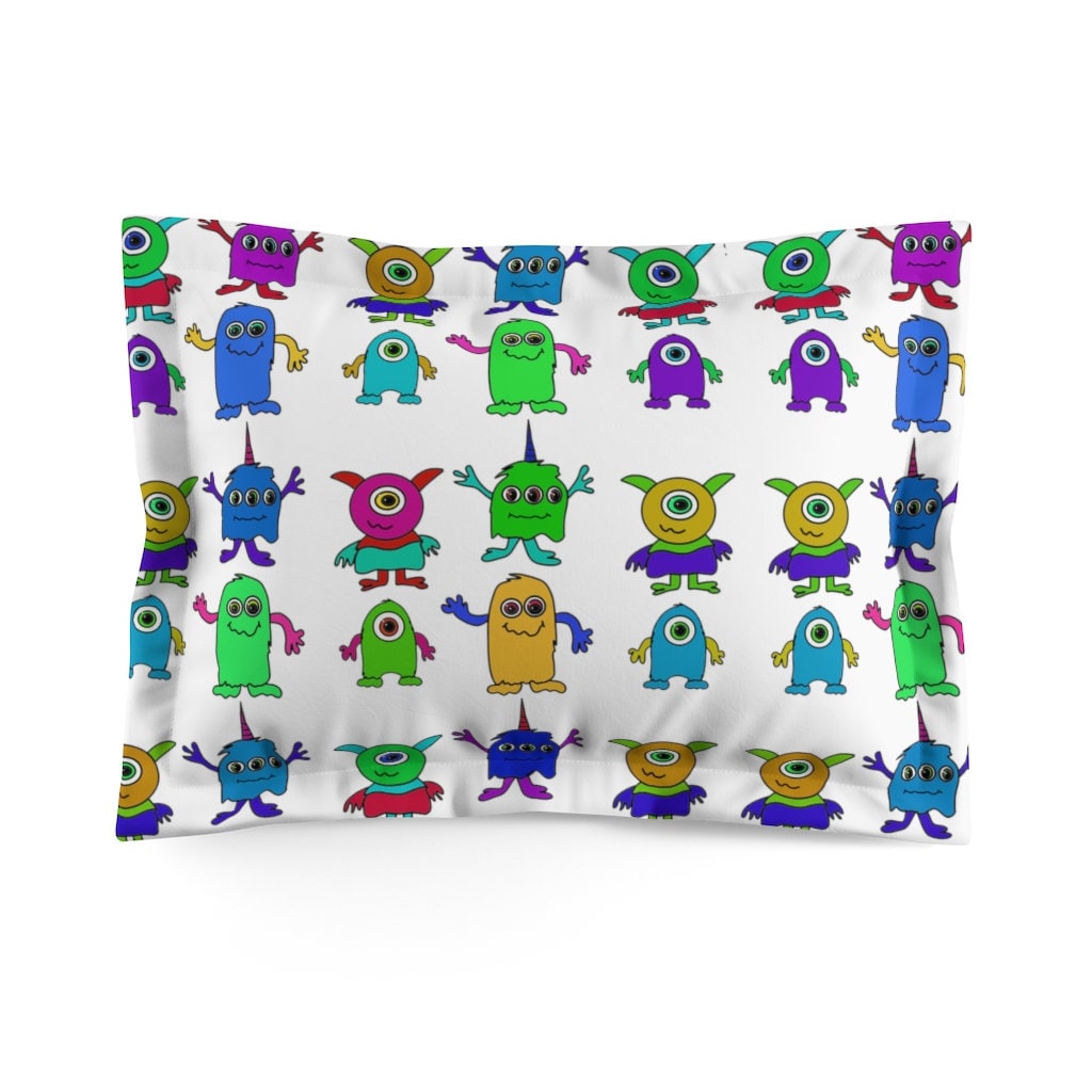 Monsters Colorful Monsters Pillow Sham Monsters Pillow Etsy