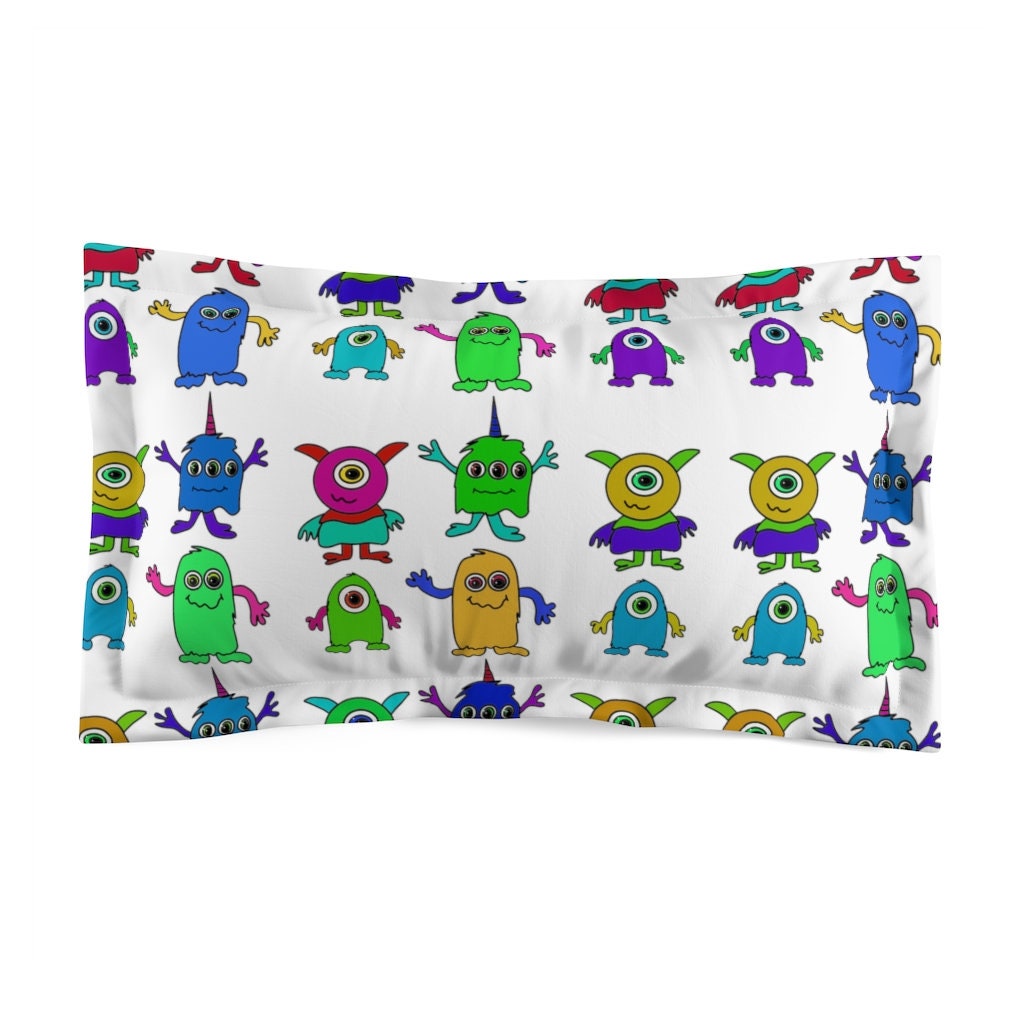 Monsters Colorful Monsters Pillow Sham Monsters Pillow Etsy
