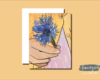 Postkarte mit Illustration "Kornblume" für Freund:innen