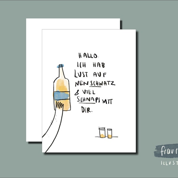 Postkarte "Schwatz & Schnaps", Illustration für Freunde