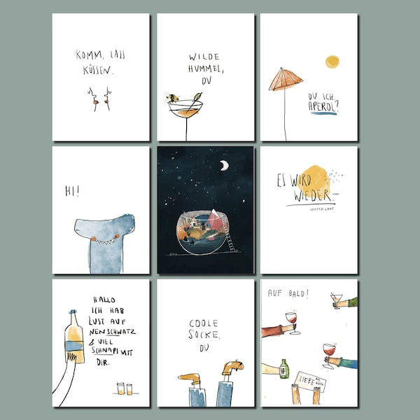 Postkartenset, Freundschaft, Grußkarten-Set, 9 Postkarten, Karten-Set