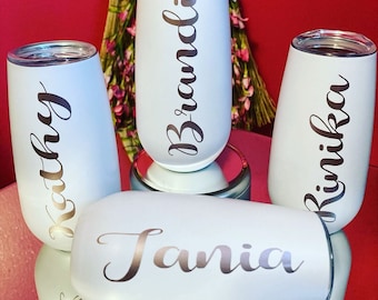 Personalized Champagne Tumbler, 6oz Tumbler, Bridesmaids Gifts, Bachelorette Party Favor, Bridesmaid Flute Tumbler, Wedding Tumbler,