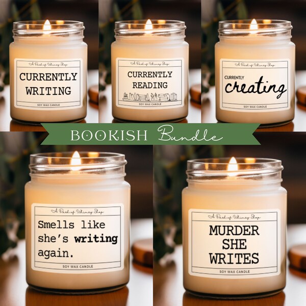 Bookish candles for readers and writers bookworm gift ideas smells like she's writing again creative candles murder she writes genre bundle