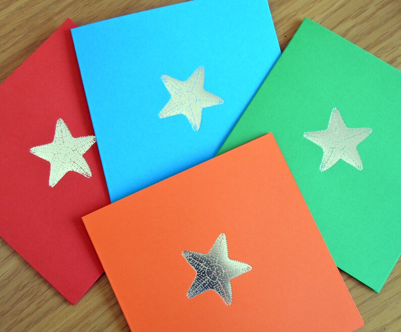 Silver Starfish Hotfoil Printed Card selection 4 pack