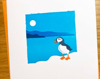 Puffin by the sea - letterpress -  hand printed