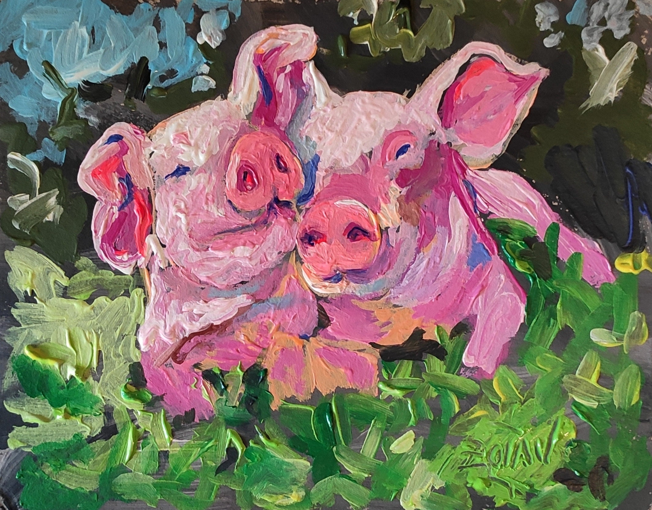 Pigs Painting Original Painting Pigs Original Art Pigs Wall Etsy