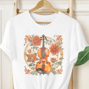 Chrysanthemum Violin Shirt, school orchestra, floral violin, violinist gift, violin lesson, violin player, violin teacher, twoset violin