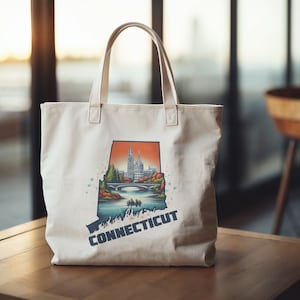 コネチカット キャンバス トートバッグ、ギフト トート、再利用可能なショッパー、ブック トート、ライブラリー トート、コネチカット州の誇り、コネチカット出身の人への贈り物