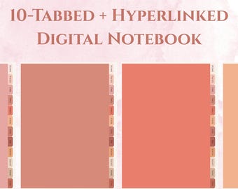 Digital anteckningsbok med flikar i PDF-format för Goodnotes, Boho Terracotta Planner Journal, hyperlänkade sidor och interaktiv digital anteckningsbok