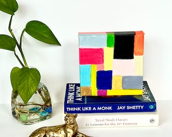 Color block, Rainbow, Original, Geometric, Abstract painting, 6x6, bookshelf, coffee table decor, gifts for her, home decor, pride art,