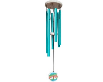 Tree of Life Wind Chime in Blue, 33 inch High-Quality Outdoor Design