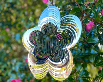 Girandola a vento 3D con piastra circolare in metallo argentato da 1 pezzo per decorazioni esterne per uso esterno, giardino, cortile  15