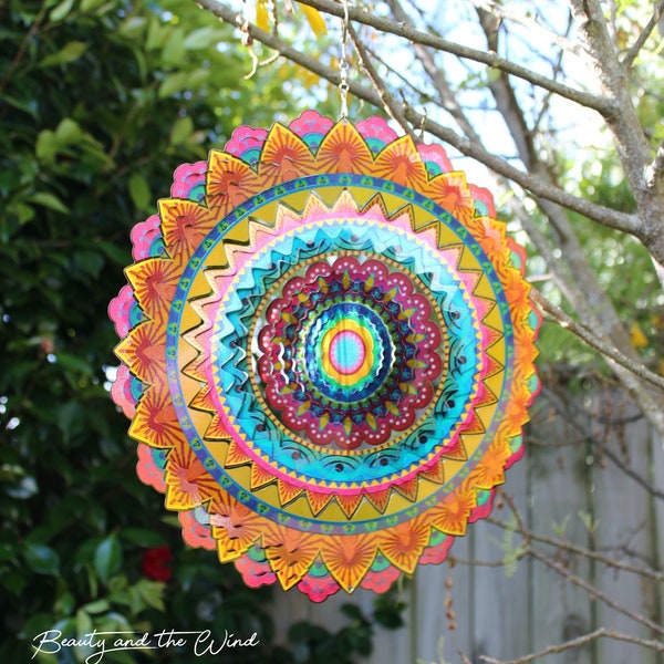 Mandala of Joy Wind Spinner Metal Kinetic Hanging Sculpture for Outdoors