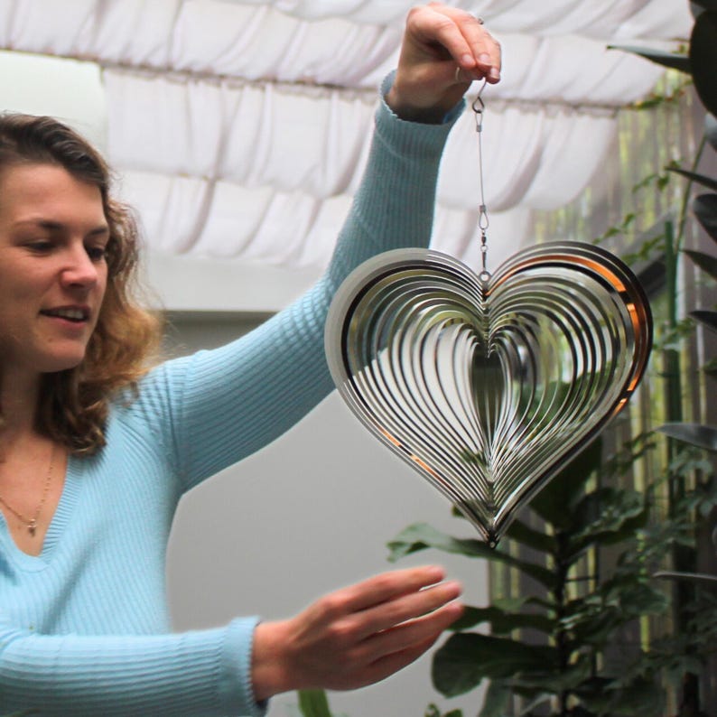 Heart Wind Spinner – Stainless Steel Metal Garden Art | Kinetic Outdoor ...