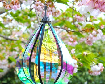 Rainbow Drop Hanging Kinetic Sculpture for Outdoors Waterproof Colorful