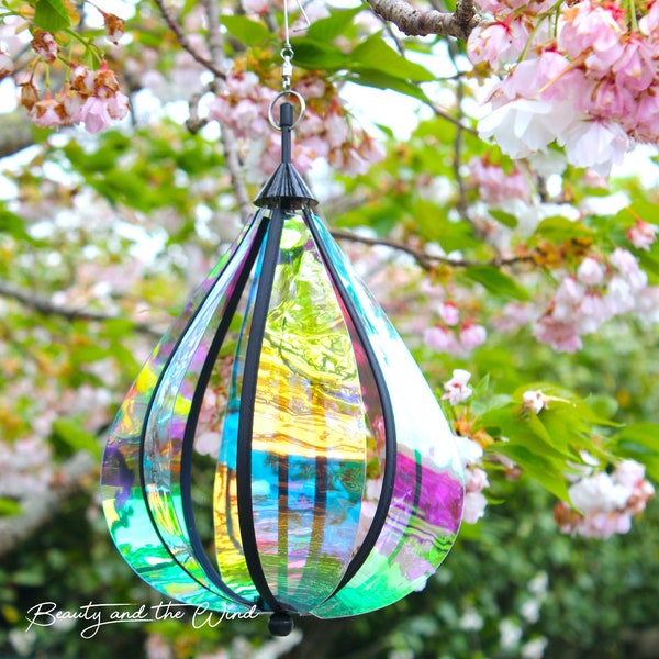 Regenboog draaiende tuin windkunst, hangend designsculptuur voor buiten, vinyl tuindecor, waterdicht en kleurrijk