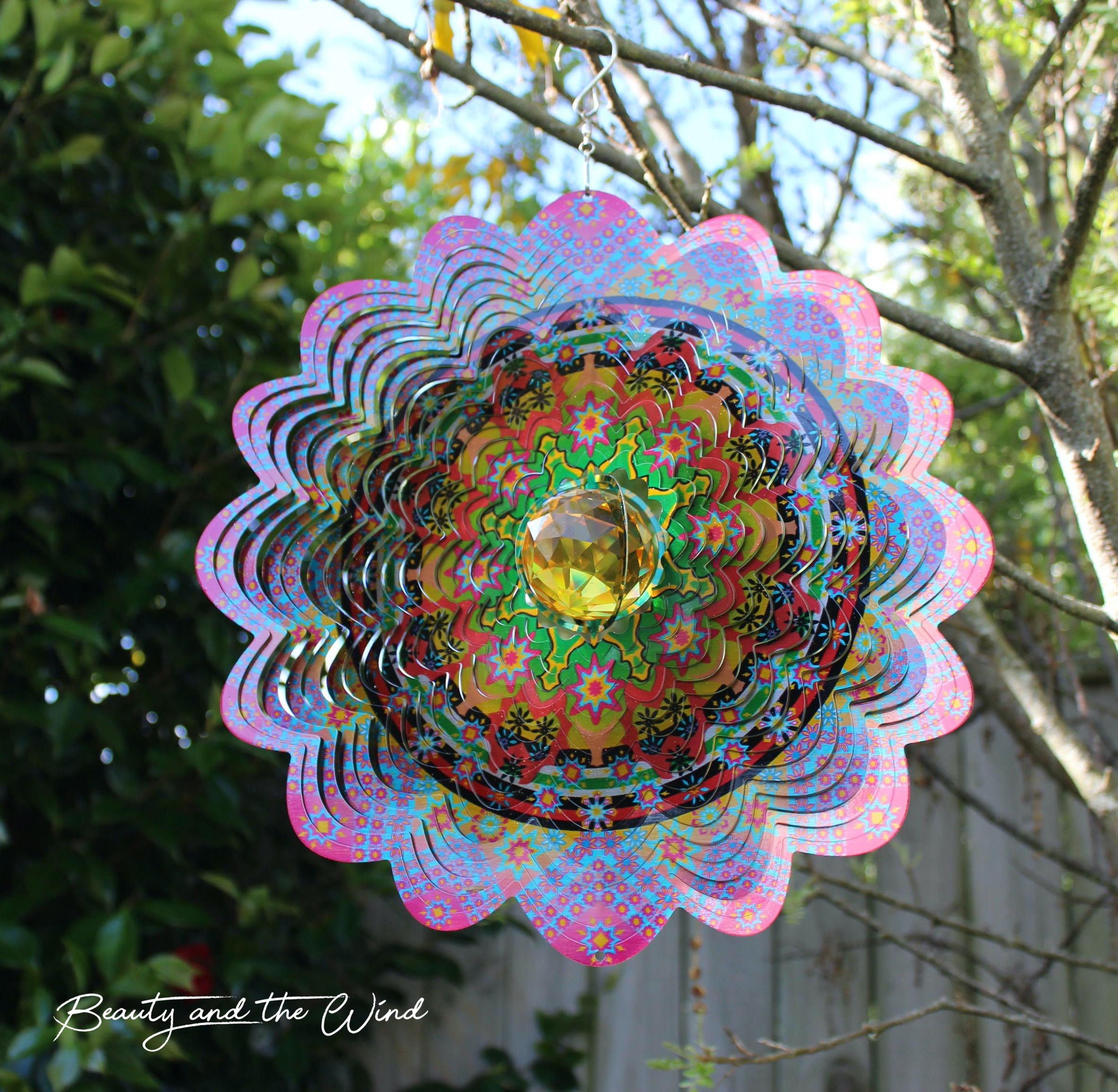 TFANUO 3D Mandala Wind Spinners 12 inch Decorations Sculptures Kinetic Hanging Whirligigs Stainless Steel Laser Cut Metal Mandalas Art, Starburst Hanging Décor Indoor/Outdoor Decor