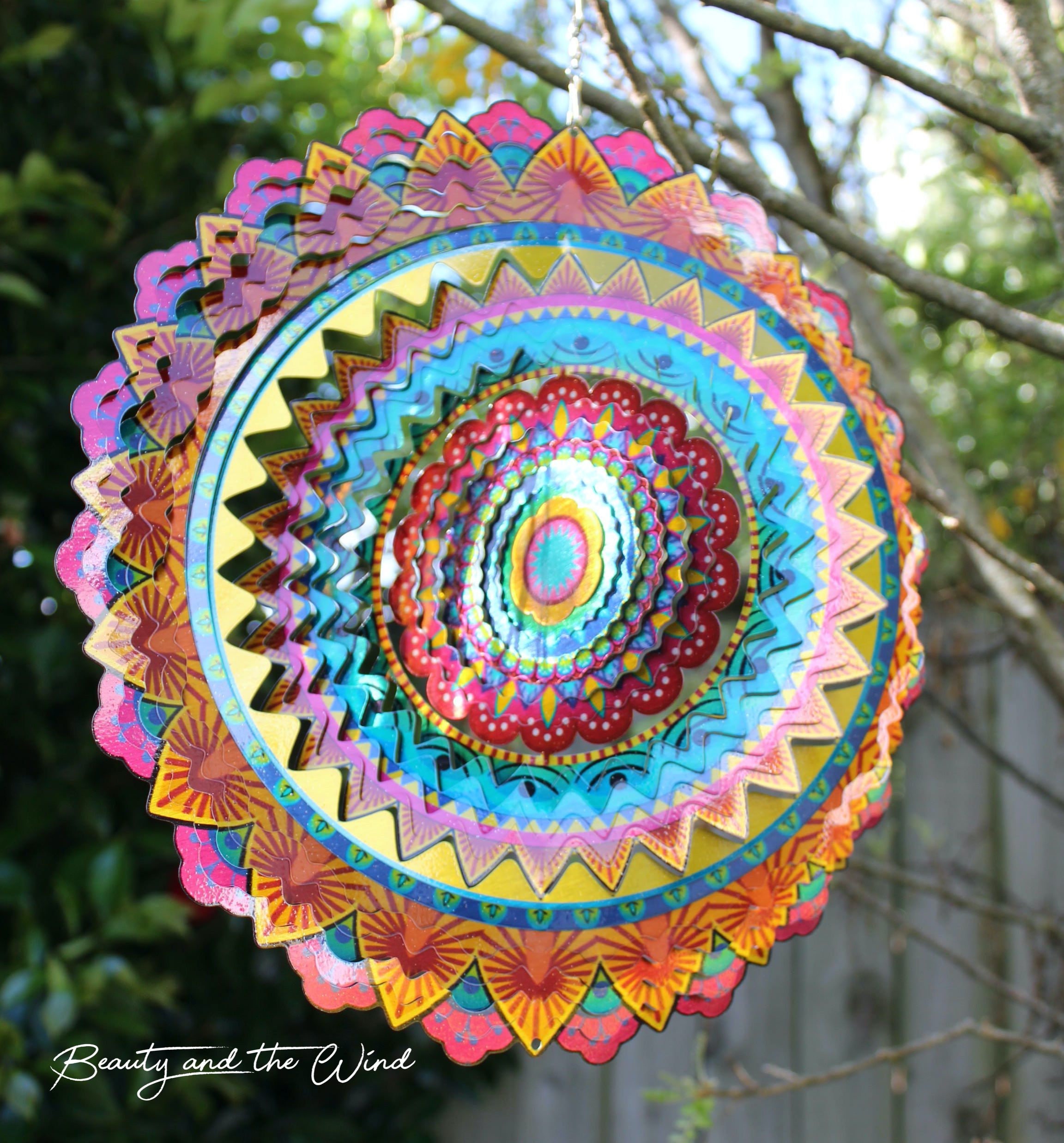 Mandala of Joy Wind Spinner Metal Kinetic Hanging Sculpture for