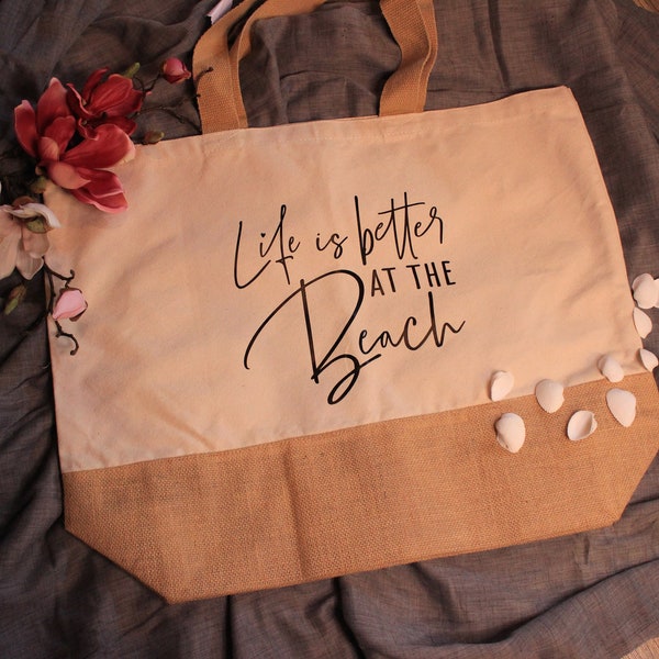 Große Jutetasche "Life is better at the Beach"