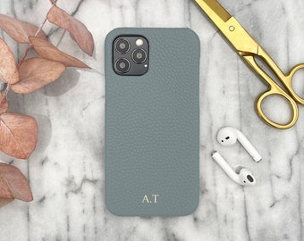 Personal iPhone Light Blue Pebbled Leather Monogrammed