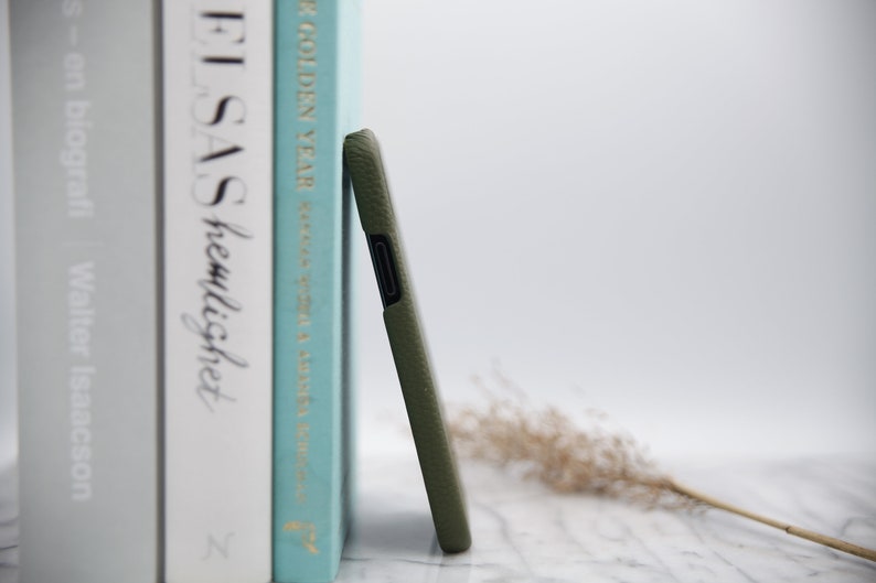Personal iPhone 12 and iPhone 12 Pro olive pebbled leather case
