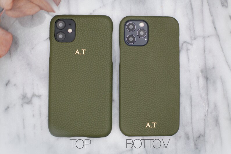 Personal iPhone 12 and iPhone 12 Pro olive pebbled leather case