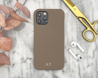 Personal iPhone Khaki Pebbled Leather Monogrammed