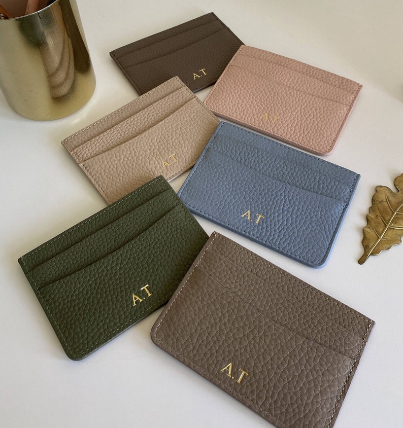 Personal Card Holder Wallet Geniune Pebbled Leather Monogrammed 画像 3