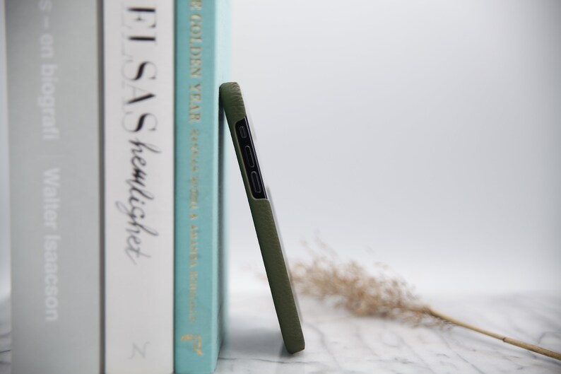 Personal iPhone 12 and iPhone 12 Pro olive pebbled leather case