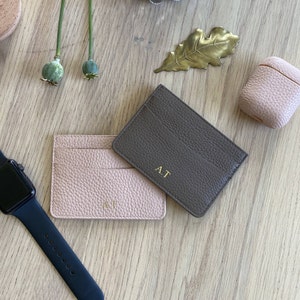 Personal Card Holder Wallet Geniune Pebbled Leather Monogrammed 画像 7