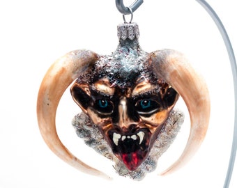 Glass Devil's Head, Krampus, Christmas Ornament, Collectible Bauble