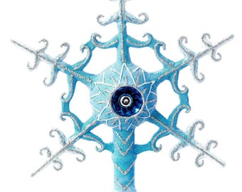 Snowflake Tree Topper, Finial - Handmade, Glass Christmas Ornament, also Staying, Made in polish Manufacture, Collectible Bauble