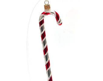 White&Red Glass Candy Cane - Handmade, Glass Christmas Ornament, Made in polish Manufacture, Collectible Bauble