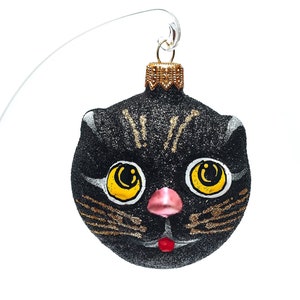 Black Cat Head - Handmade, Glass Christmas Ornament, Made in polish Manufacture, Collectible Bauble