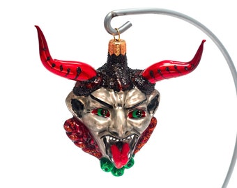 Glass Devil's Head, Krampus,  Christmas Ornament, Collectible Bauble