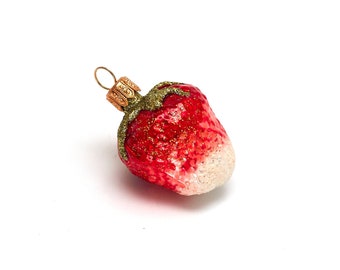 Glass Strawberry Christmas Ornament, Collectible Bauble
