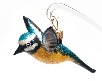 Handmade Glass Small Blue Bird, Christmas Ornament, Collectible Bauble